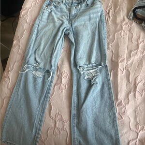 American Eagle Outfitters Light Blue Ripped Straight Leg Jeans